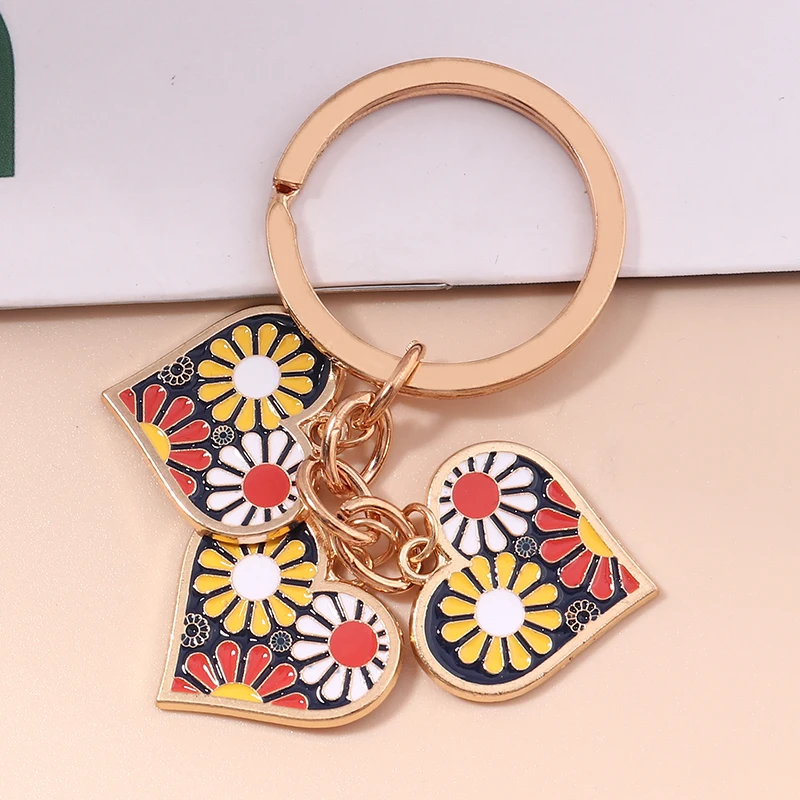 Милый эмалированный брелок для ключей с подсолнухом и сердцем сувенирные