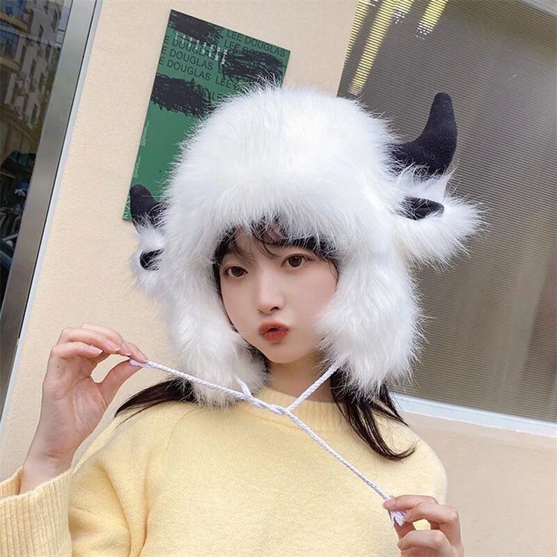

Autumn and Winter Super Warm and Cute Cartoon Antler Hat Fur Plus Velvet Ushanka Unisex Deer Head Hat