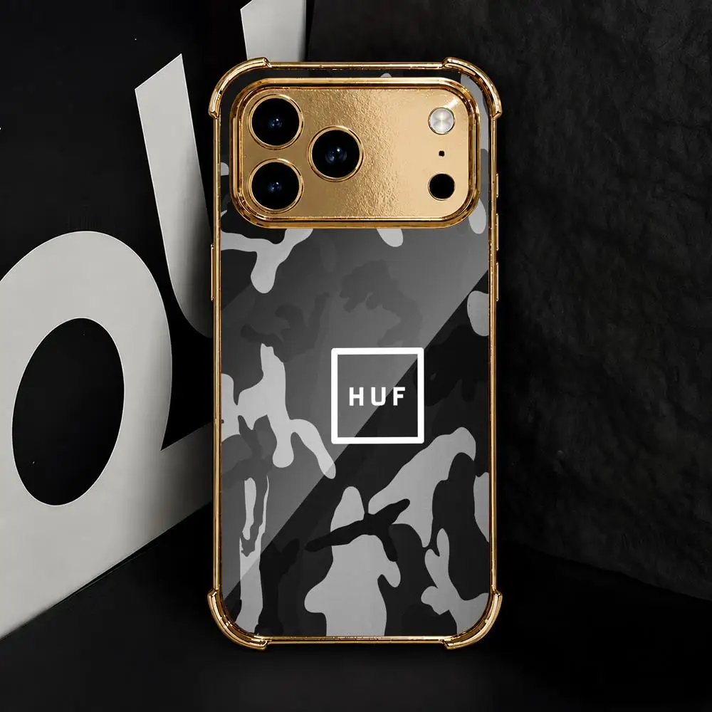 Чехол для телефона Fashion Brand H-HUFs для iPhone 17 16 15 14 13 12 Pro Max Plus с гальванизированным металлическим каркасом и защитными уголками. (art.: 3920dd36e48bc) - 3920dd36e48bc