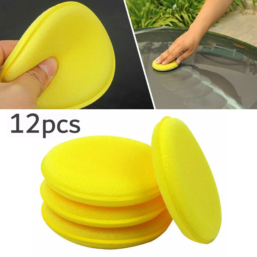 

12Pcs Car Round Waxing Polish Sponges Paint Coating Waxing 10CM Yellow Foam Sponge Applicator Pads Car Detailing Tools Car Wash