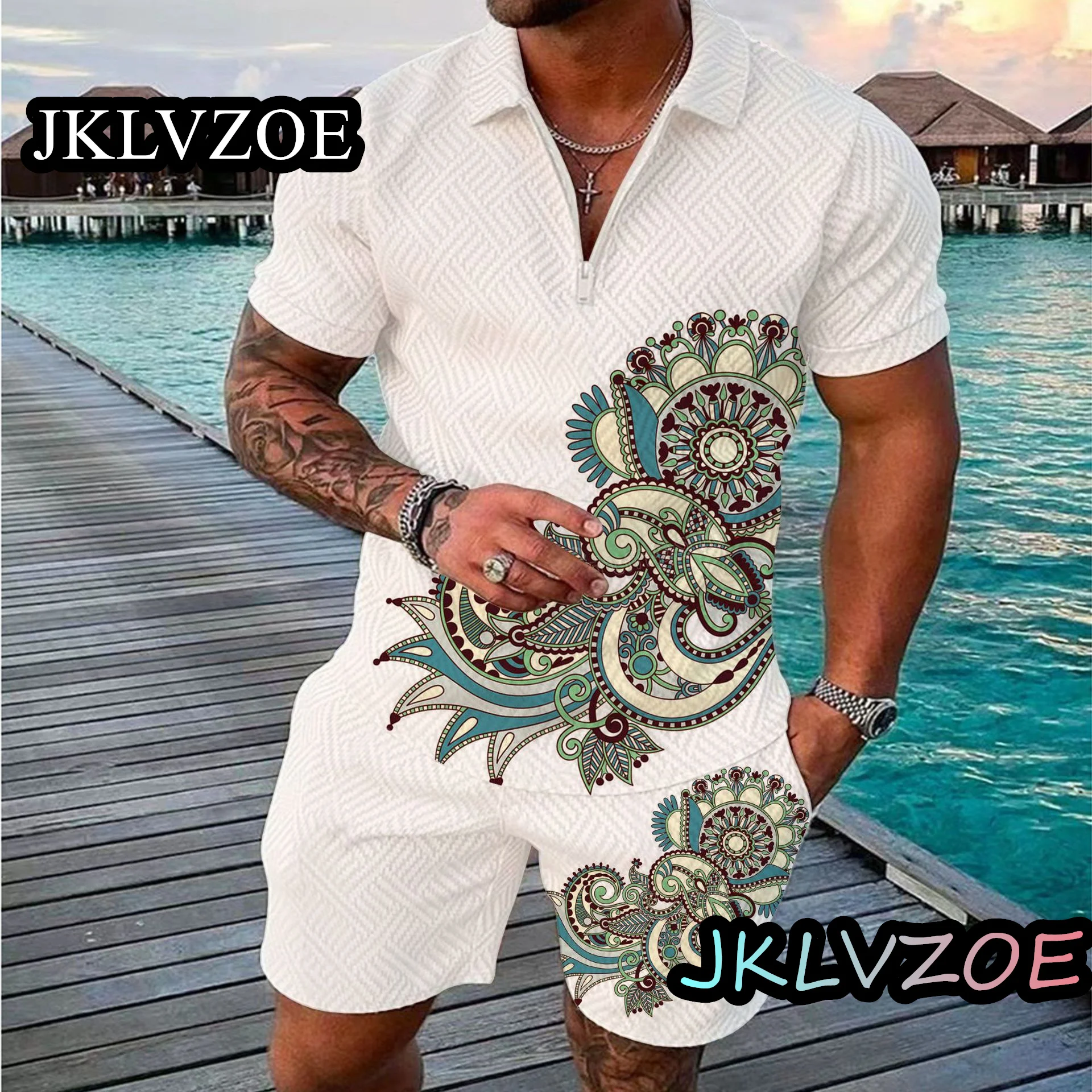 Men's Summer Sportswear Men's Shorts Suit Polo Shirt Set Fashion Daily Casual Beachwear Animal 3D Printing 2 Pack