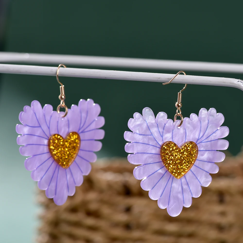 

Fashion Sweet Exaggerated Double Layered Heart Earrings Women Multicolor Acrylic Peach Heart Dangle Earrings Wedding Jewelry