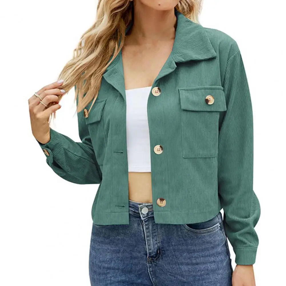 

Stylish Women Autumn Jacket Women Coat Flap Pockets Lady Streetwear Clothing