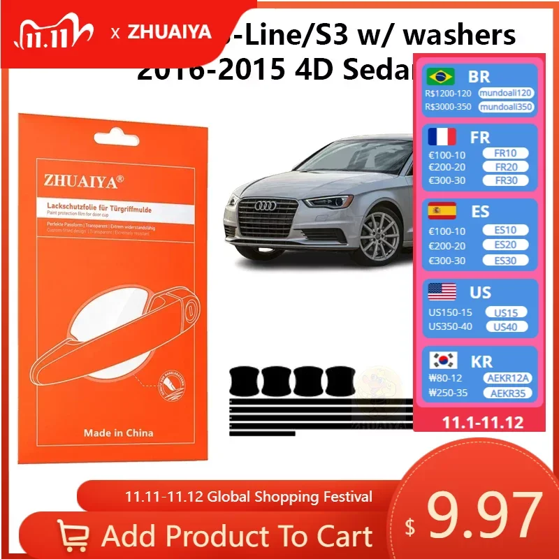 

Защитная пленка на края дверной ручки ТПУ для Audi A3 S-Line/S3 w/стиральных машин 2021-2015 4D Седан