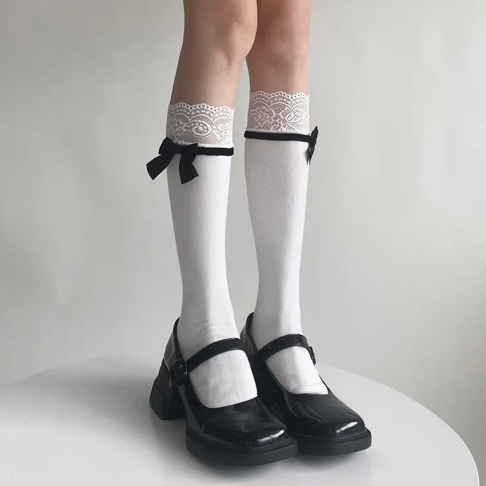 

Japanese Style Women Stockings JK Lolita Lacework Ruffle Socks Stockings Women Sweet Girls Kawaii Bowknot Knee Socks Stockings