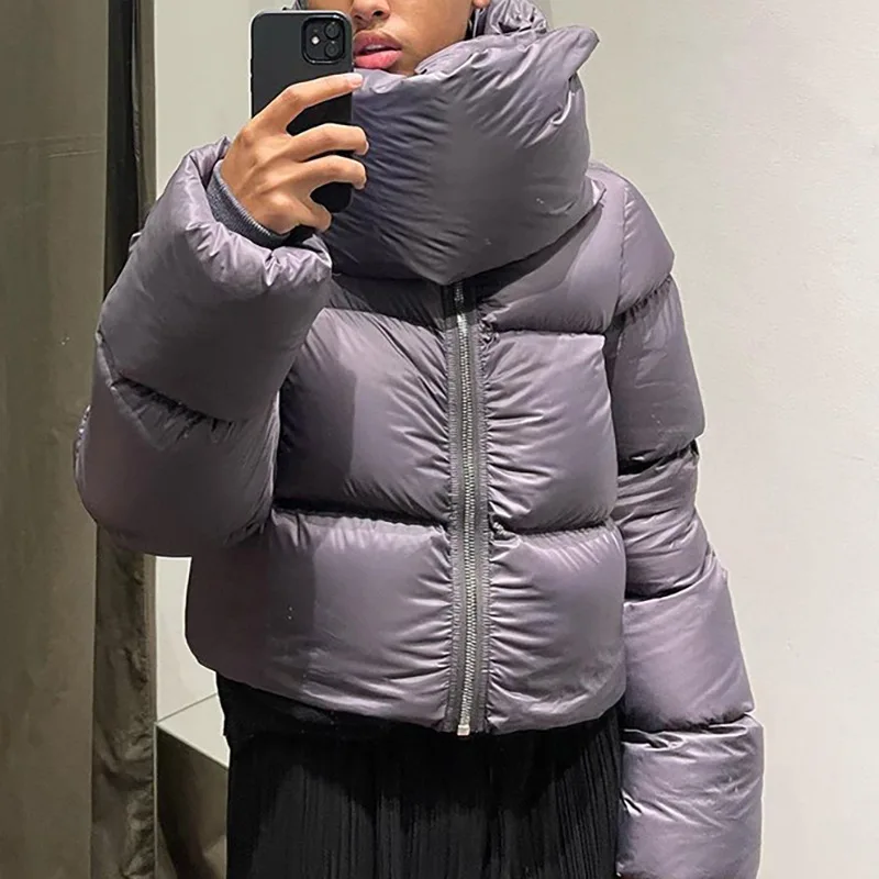 Winter Women Long Sleeve Cotton Padded Warm Down Jackets Bread Outerwear Tops Solid Push Button Bib Scarf Parkas Coat