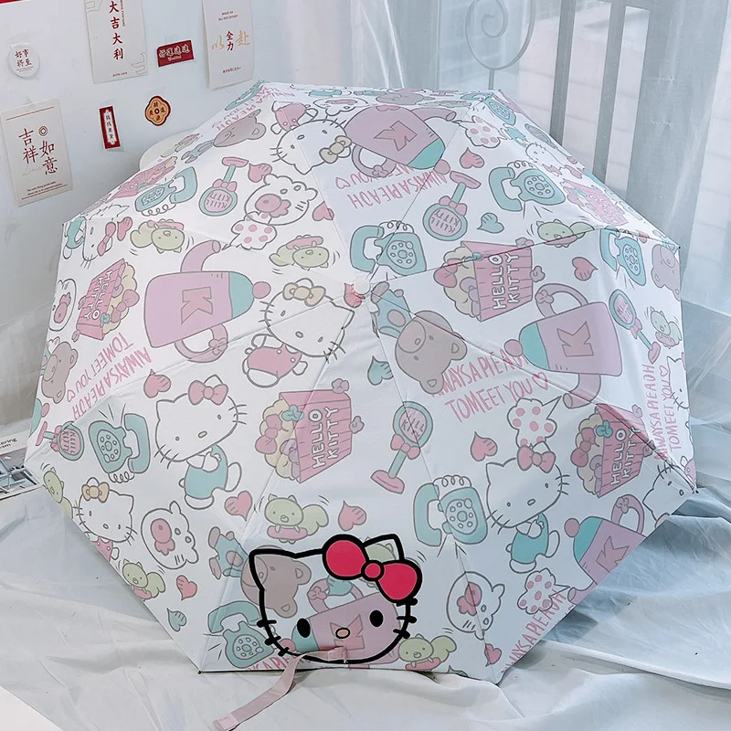 

Cute Sanrio Umbrellas Hello Kittys Accessories Kawaii Anime Sunshade Folding Vinyl Sunscreen Uv Protection Toys for Girls Gift