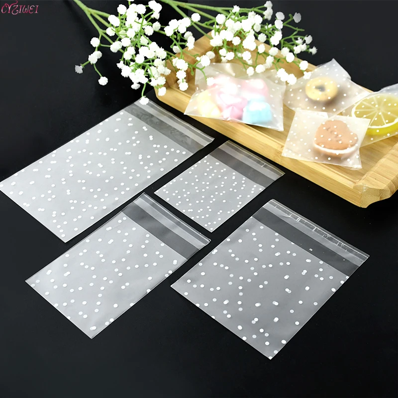 

100pcs White Dots Transparent Frosted Plastic Cookie Candy Bag For Wedding Christmas Birthday Party Wedding Decor Gift Bag 4size