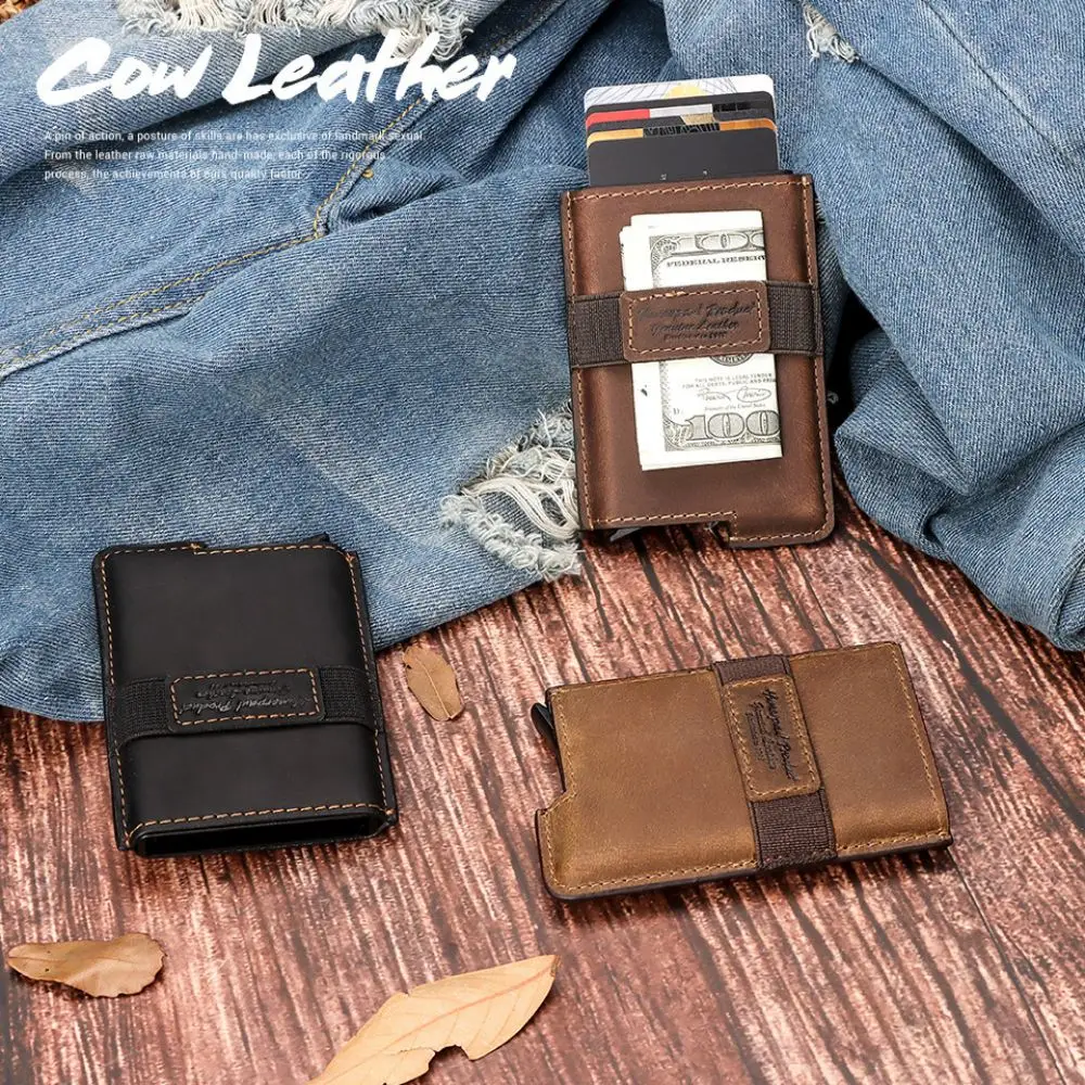 

Многофункциональный кошелек с RFID-защитой, чехол с защитой от кражи для карт, чехол с автоматическим держателем для кредитных карт, ретро держатели для кредитных карт, кошельки для монет на молнии