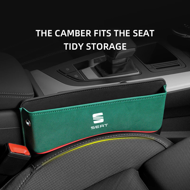 

For SEAT Ibiza Arona Ateca Cordoba Alhambra Mii Tarraco Leon Altea Car Seat Crevice Storage Box Suede Leather Car Accessories