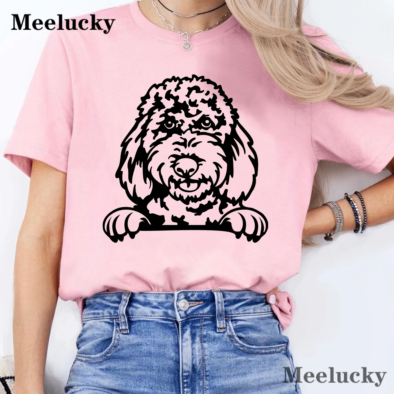 Goldendoodle Peeking Женская футболка из чистого хлопка с принтом летняя коротким рукавом