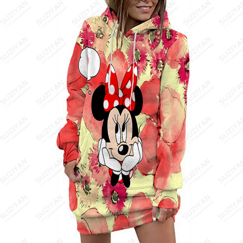 

Disney Mickey Mouse Print Long Sleeve Hoodie For Women Top Quality Solid Style Woman Dresses Autumn Winter Features Wild Tops