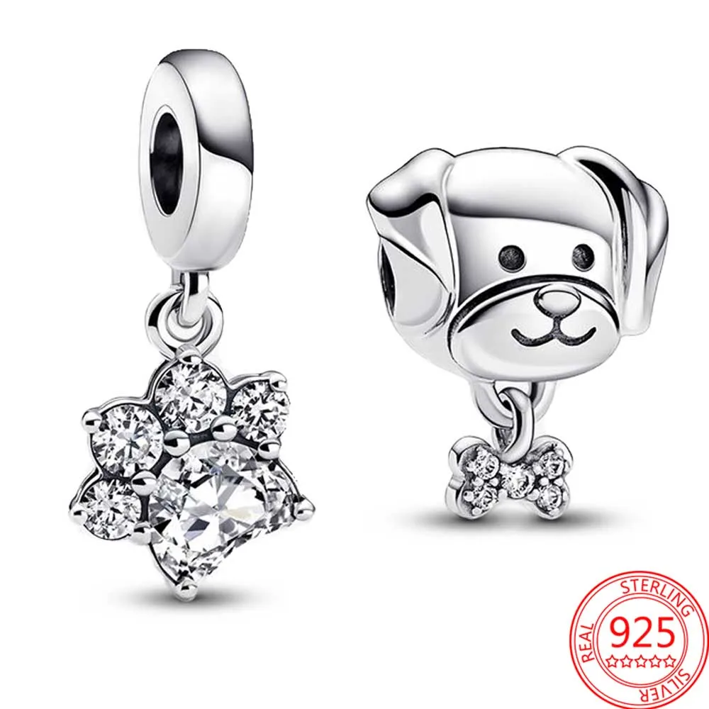 

Бусины в виде животных из серебра пробы, подвеска в виде собаки и кости для оригинального браслета и ожерелья Pandora, Женские Ювелирные аксесс...