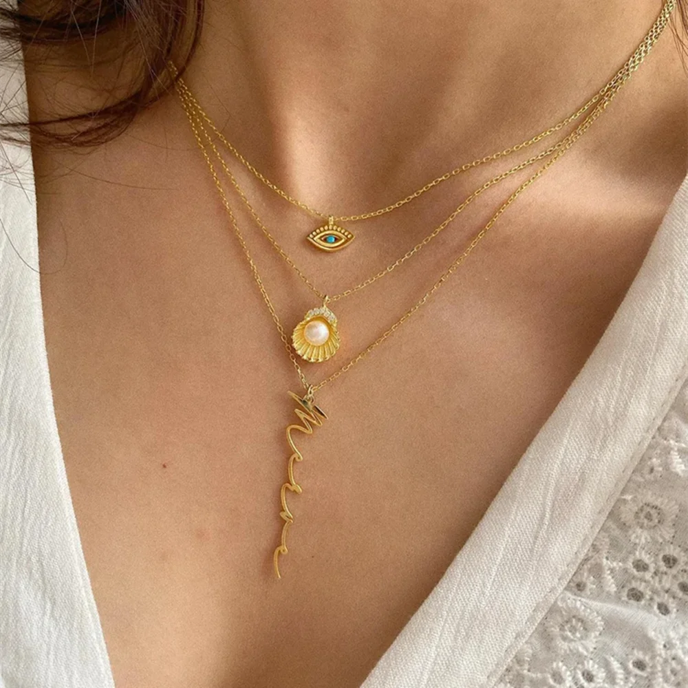 

Ожерелье с подвеской-именем на заказ, колье с вертикальным кулоном, индивидуальное художественное ожерелье с надписью, подарочное ювелирно...