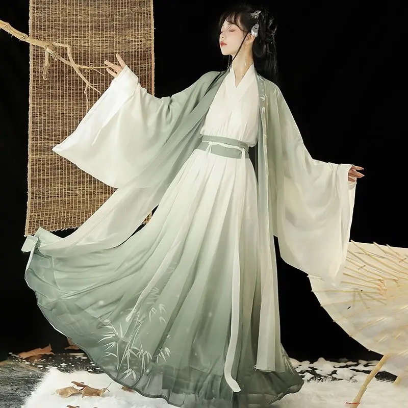 Ханьфу платье XL зеленый и синий полиэстер