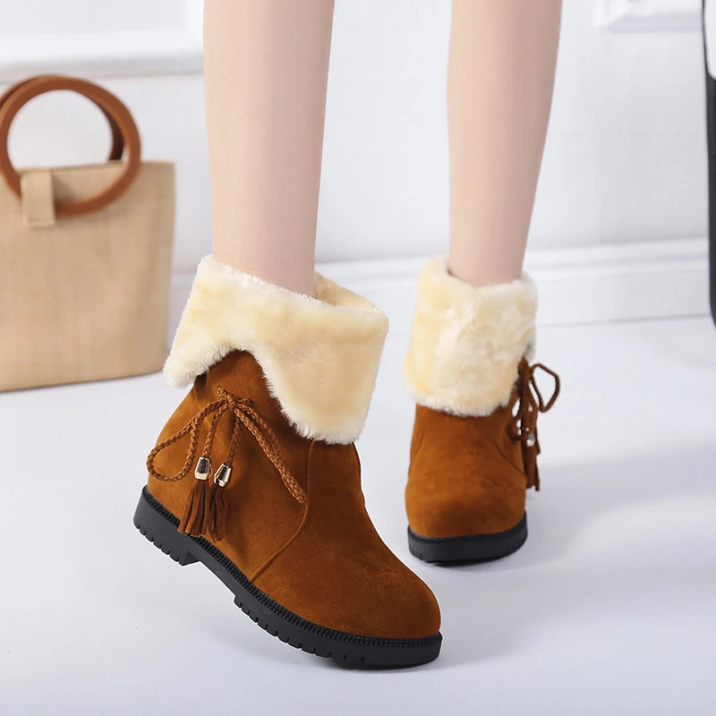 Красные ботинки женские на меху зимние меховые интегрированные флисовой