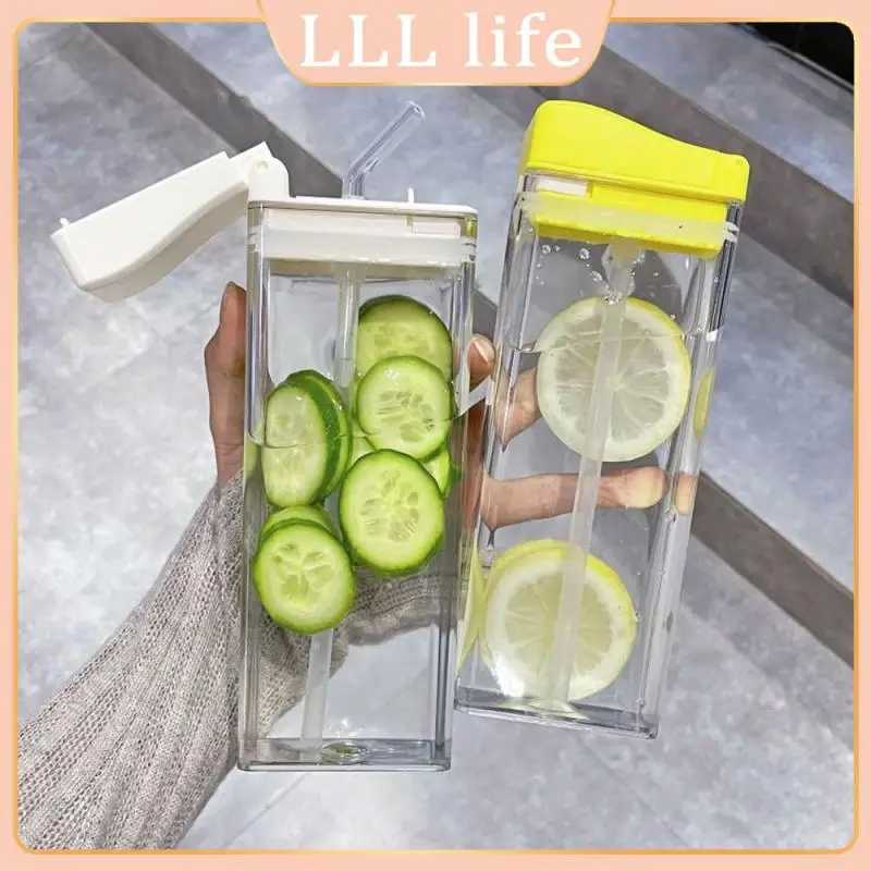 

With Straw Water Cup Adult General Water Bottle For Drinking Portable Plastic Sport Tea Coffee Cup Kitchen Accessories