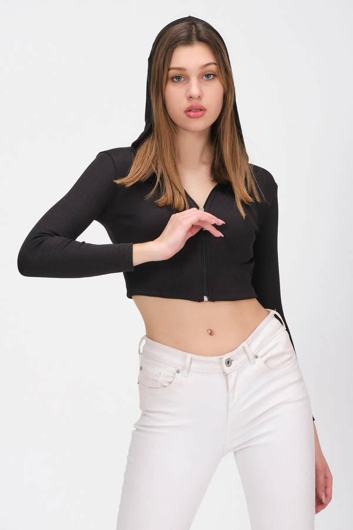 

Women's Sweatshirt Black Hooded Short Crop Blouse Hoodies Fashion All Season New Designer Pullovers Fleece Hoodies