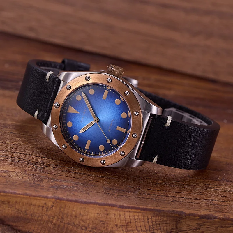 Фото Автоматические часы Baltany с бронзовым безелем Cusn8, механизмом NH38, водонепроницаемостью 20 бар, сапфировым стеклом, винтажные дайверские часы, дизайн Wheelking №1