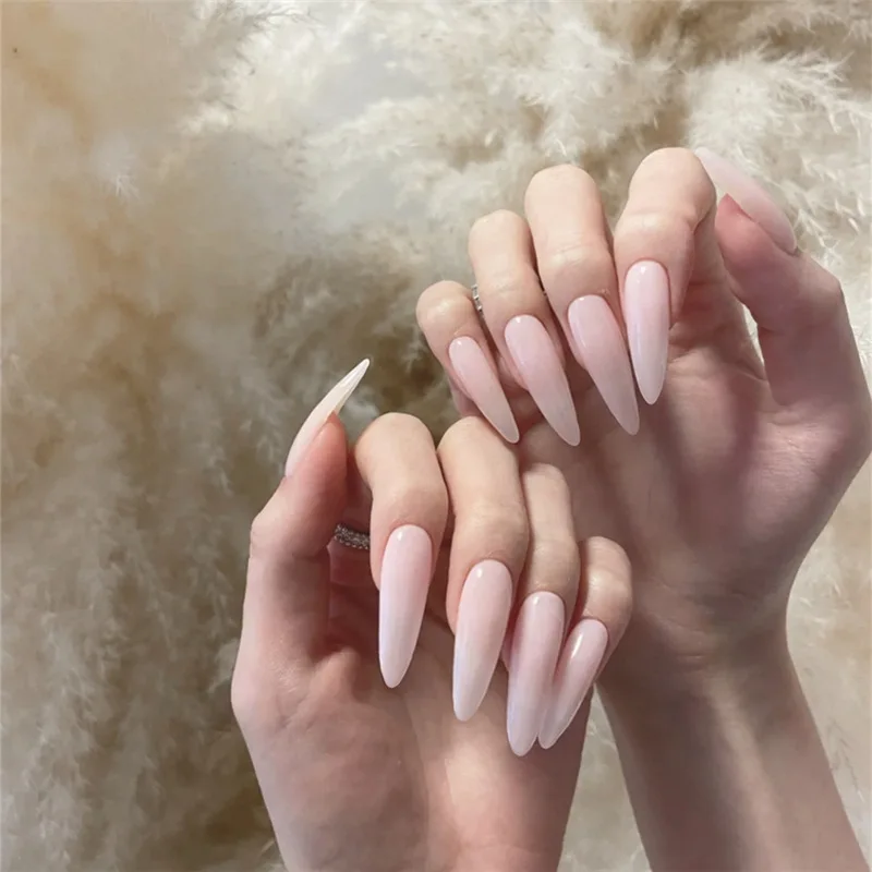 

24pcs Long Pointed Head Flase Nails Press On Nail Pure Color False Nail Tips Fashion Manicure Nail Art Wearable Full Finished