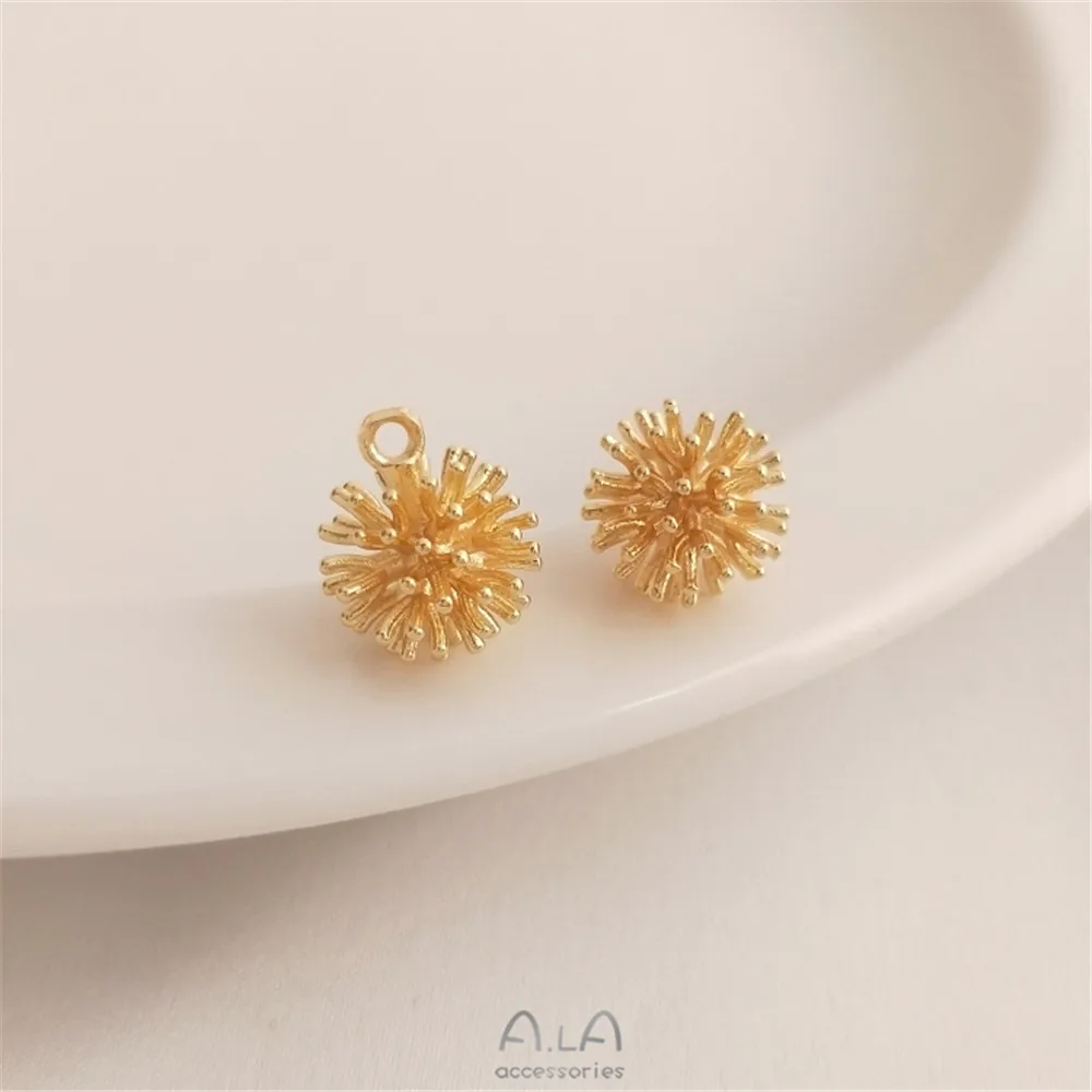

Real 14K Gold Plating Hairy ball pendant pinecone pendant DIY handmade earrings bracelet Jewelry Pendant