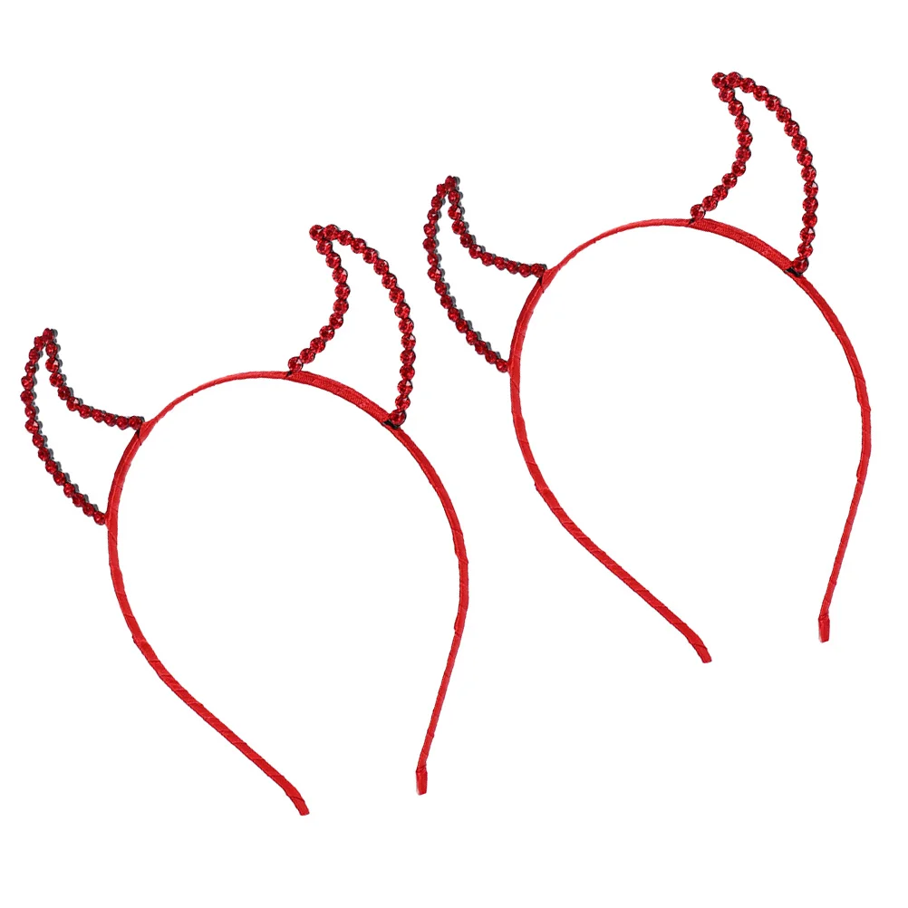 

2 Pcs Demon Horn Headband Headwear Rhinestones Headpiece Animal Ears Non-woven Fabric Halloween Hair Child Role Play Outfits