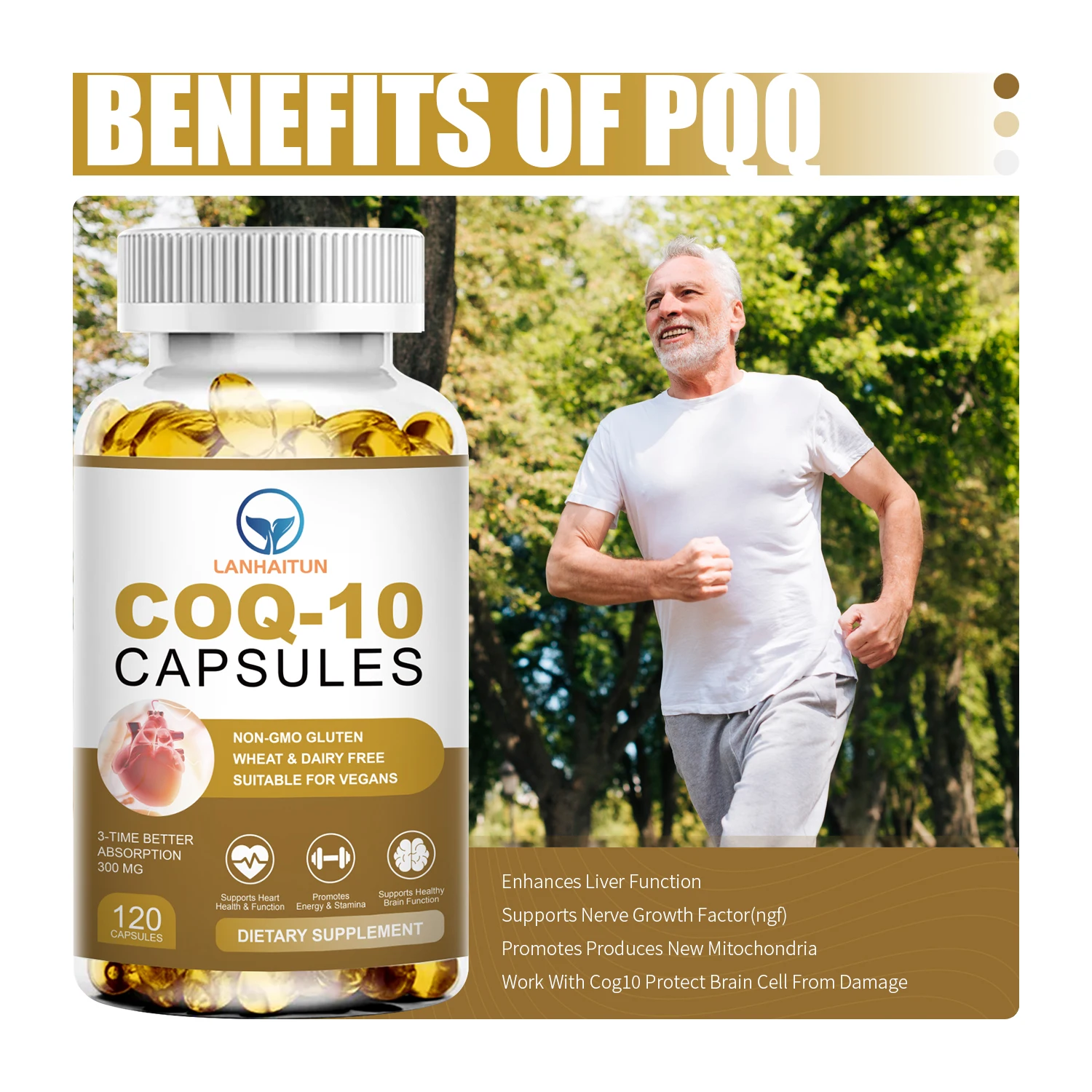 

LANHAITUN 300MG COQ10 Capsules Organic Ultra High Absorption Coenzyme Q10 Promotes Cardiovascular & Heart Health Provides Energy