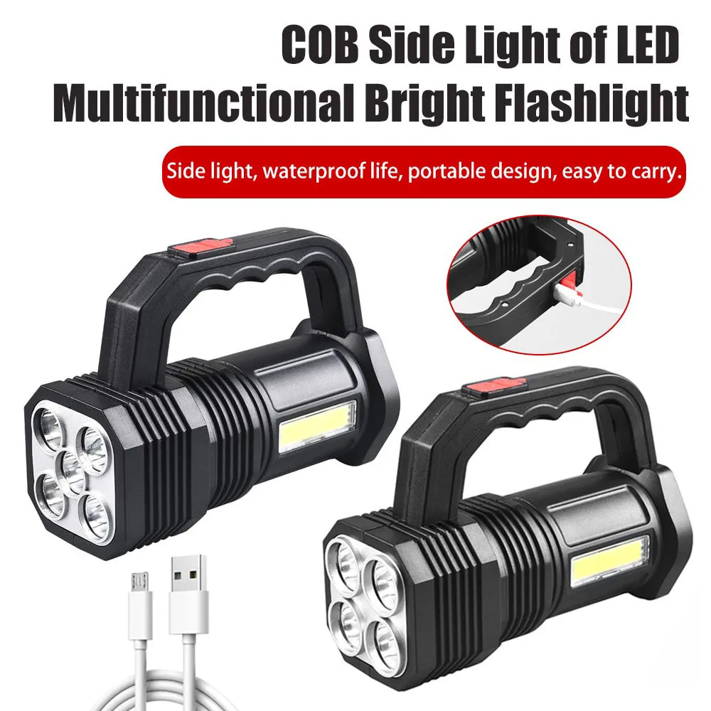 

LED Flashlights Handheld Lantern Camping Portable Lamp Strong Light Long-Shot USB Rechargeable 5 Core COB Light Outdoor Lighting