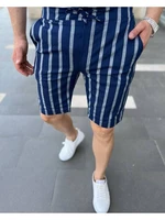 fashion mens summer casual shorts navy plaid striped pants drawstring straight mid waist knee length men business clothing
