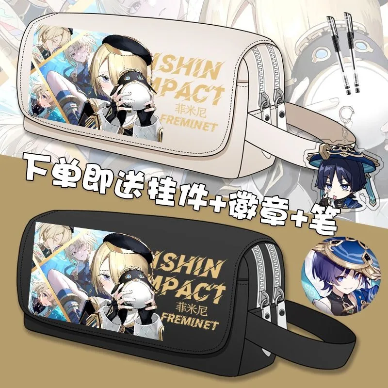 Игра Genshin Impact Косплей Arlecchino Freminet Kirara Furina Wriothesley Холст Флип-ручка Сумка Пенал