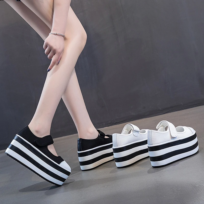 2023 New Women Shoes 8CM Genuine Leather Platform Wedge Sneakers Chunky Women Hook&loop Casual Shoes Spring Summer Females Shoes