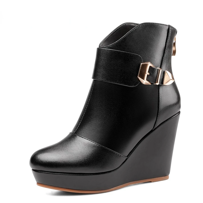 

2022 Women's Winter New High Quality Fashion Casual Wedge Buckle Decorative Solid Round Head Short Boots