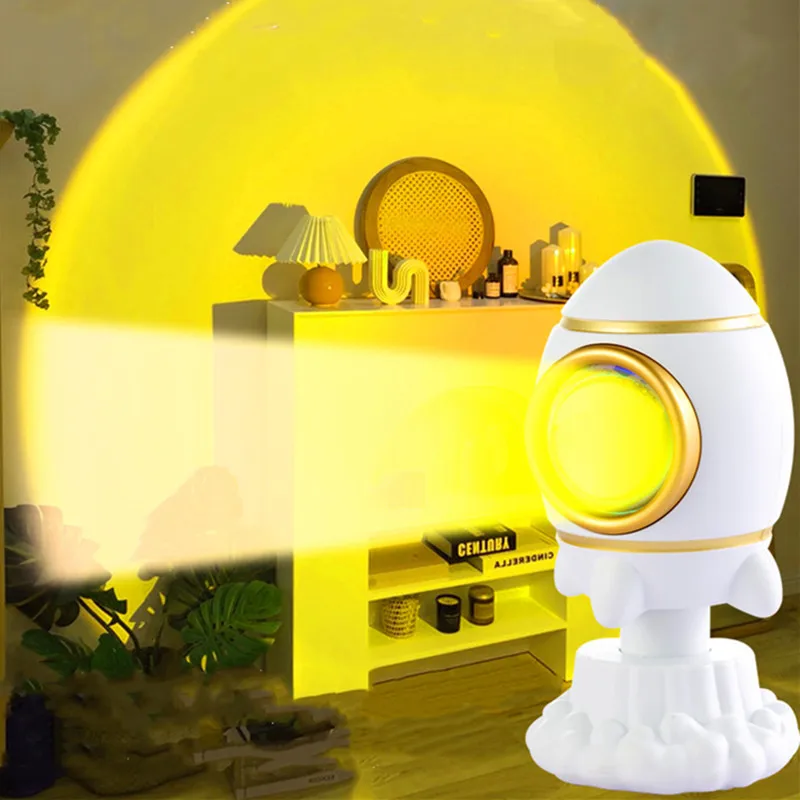 Rocket sunset projection lamp USB charging colorful atmosphere night light bedroom living room LED projection sunset lamp