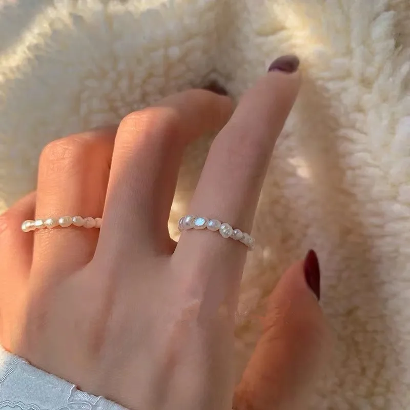 

Multi Beaded Pearl Rings Natural Freshwater Pearl Geometric Rings for Women Continuous Circle Minimalist Ring 2022 New Jewelry