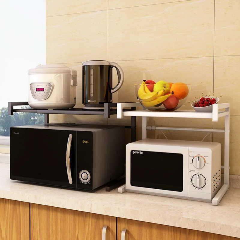

Kitchen Accessories Microwave Oven Metal Spice Rack Convenience Storage Desk 201 Stainles Steel Double Layer White Black