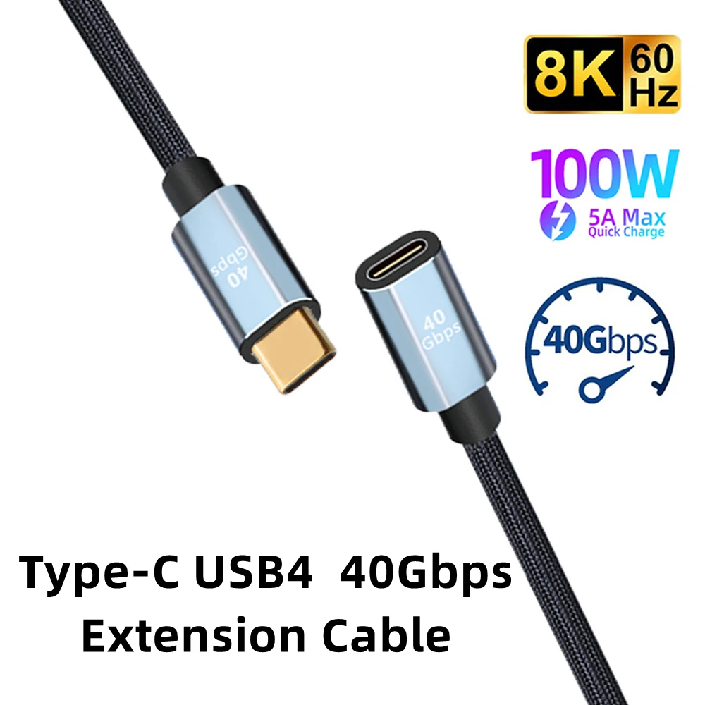 

USB4 Type-C Extension Cable USB C Male To Female Extender 40Gbps Data Transfer 100W 5A Charging Cord for USB-C Hub Laptops PC