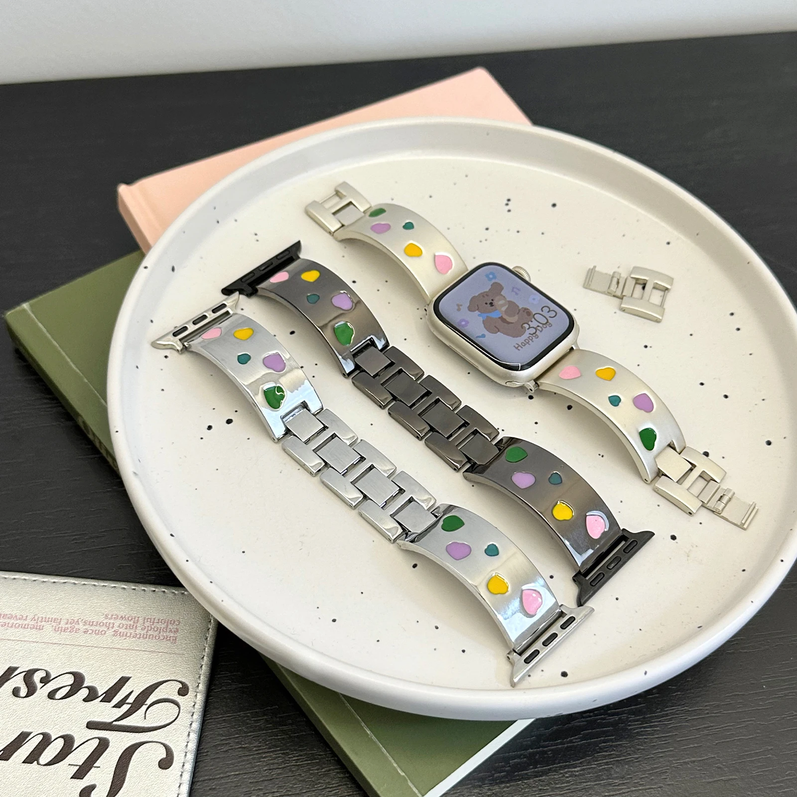 Ремешок металлический для Apple Watch Band Sweet Love браслет-цепочка с клеем Iwatch98765SE Ultra 40 41 44