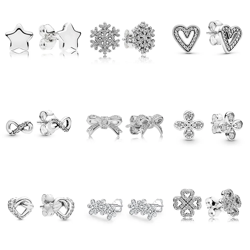 

1 Pair 925 Sterling Silver Earrings Silver Pentagram Snowflake Cut Bow Knot Earring For Women Wedding Party Jewelry Gift