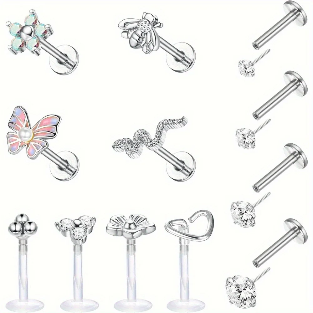 Серьга для пирсинга женская из хирургической стали без резьбы 16 г 1 шт.