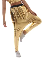 cuhakci shiny trousers new design women harem pants fashion hot sale solid color laser silver gold elastic waist loose dropship