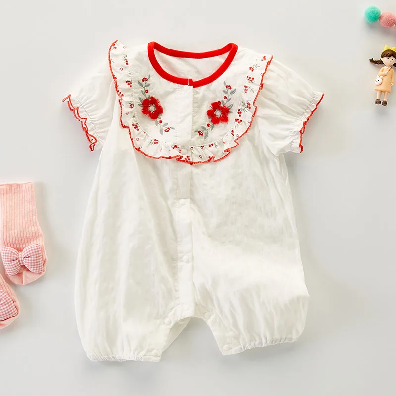 

Summer Infant Cute Baby Girls Short Sleeve Embroider Jumpsuit 0-3Yrs Newborn Sweet Kids Baby Girls Clothes Rompers