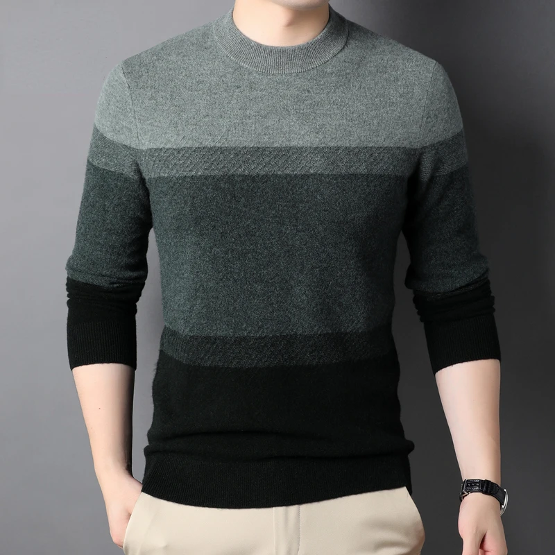 

New Casual Men's Sweater O-Neck Striped Slim Fit Knittwear 2022 Autumn Mens Sweaters Pullovers Sweater Men Pull Homme D128