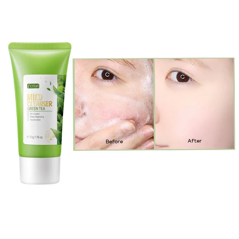 

50g Green Tea Facial Cleanser Natural Plants Deep Cleansing Oil-Control Moisturizing Whitening Soften Skin Dense Foam Skin Care