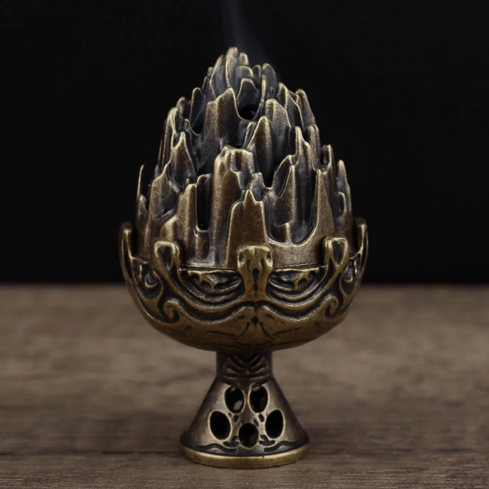 Buddhist Sense Brass Alloy Cone Incense Burner Bronze Censer Tea Ceremony Antique Ornament Home Decoration Traditional Thurible