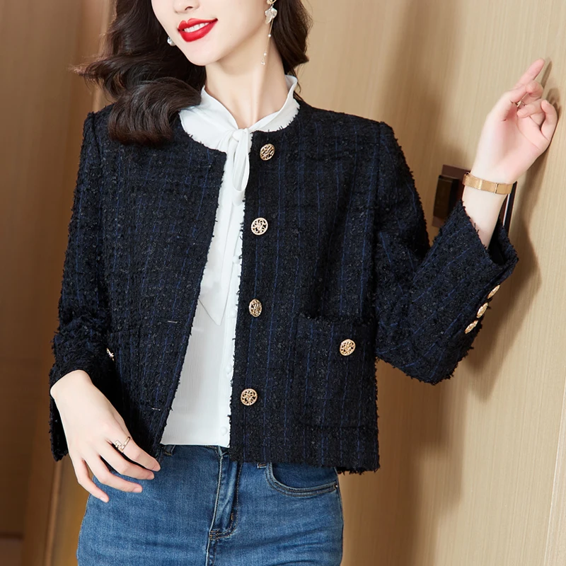 

Korean Style Autumn Jackets for Women 2023 Chic Single Breasted O-neck Office Lady Coats Female Casual Long Sleeve Cardigans