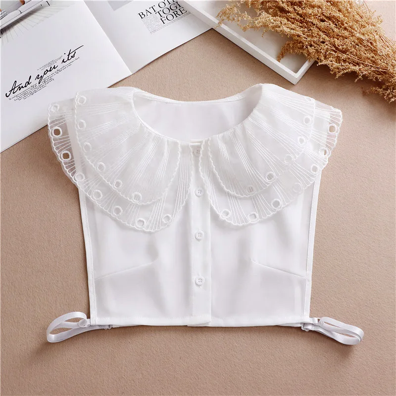 

Linbaiway Woman Cute Lapel Detachable Collar Lace Big Fake Collar Ladies White Sweater Half Shirt Blouse Flase Collars Faux Col