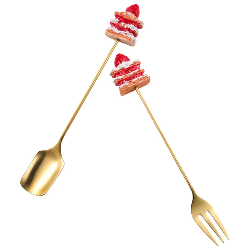 

Ice Cream Spoon Stainless Steel Fork Golden Stirring Flatware Set 13.4x1.9CM Metal Dessert Resin Cutlery Eating Utensils
