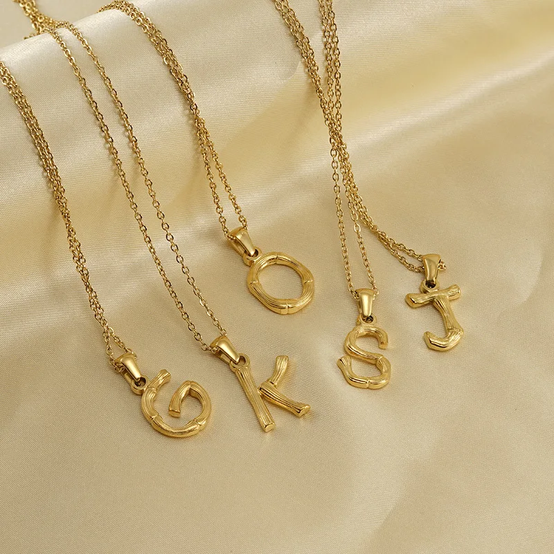 

2023 New Bamboo Letters Necklace For Women A-Z Minimalist Initial Pendant Necklace Ladies Men Jewelry Wholesale Direct Selling