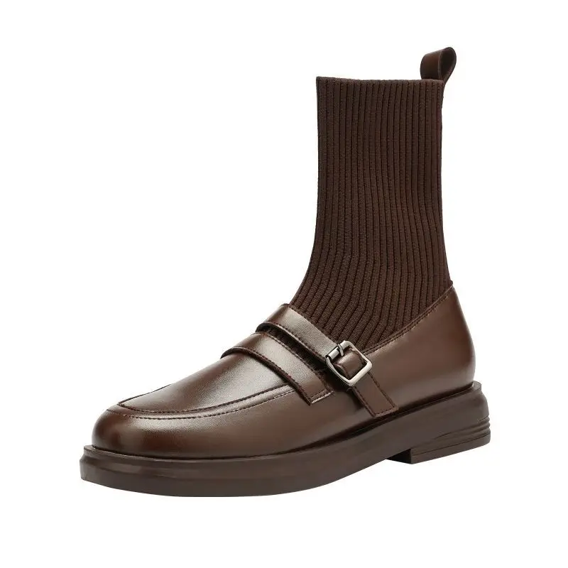 New Women Boots Retro Style Small Leather Shoes Fashion Modern Stretch Boots Ladies Casual Platform Shoes Spring Autumn Boots