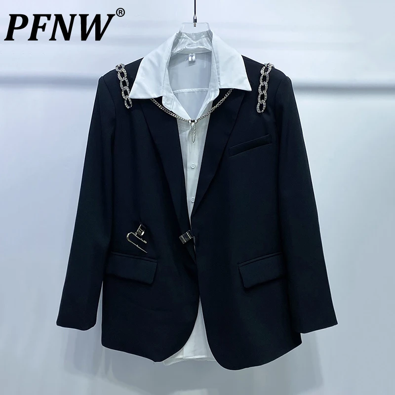 

PFNW Autumn New Men's Casual Blazers Daily Street Niche Versatile Hot Drilling Chain Lock Buckle Personality Loose Suit 28A3719
